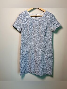 Southern Tide Blue White Coastal Grandma Tweed Shift Dress Back Zip Old Money 8